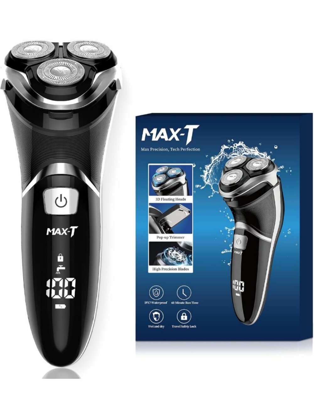 Rechargeable 3D Rotary Electric Shaver for Men, Wet/Dry, Waterproof, Trimmer